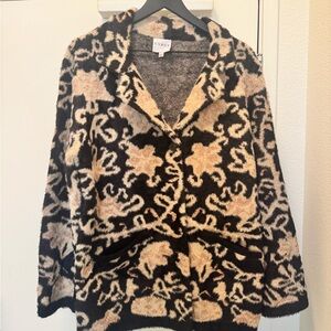 Cyrus Black and Cream Cardigan Sweater with Floral Pattern
